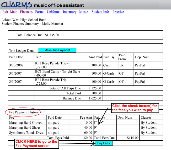 Charms Fee Payments