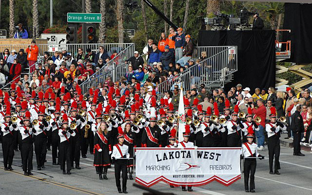 Marching Firebirds in the 2008 Rose Parade - Photo by Lou Spinazzola